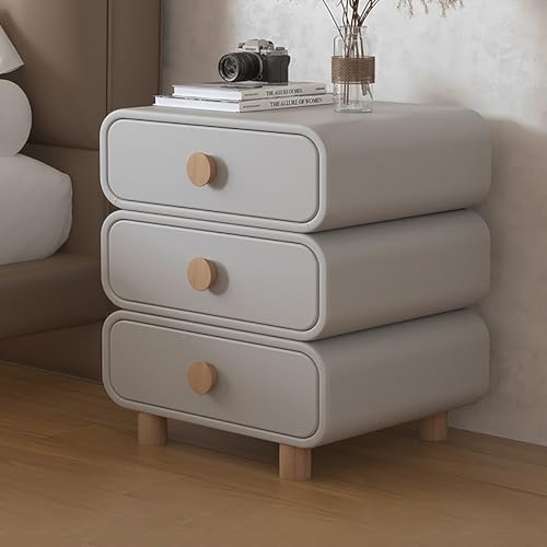 SOFACHEN Nachttisch Beistelltisch, Schlichter Nachtschrank, Nachtschrank mit 3 Schublade, Holz Modern Nachtkommode mit 4 Massivholzfüßen, Beistelltisch für Schlafzimmer Wohnzimmer(Light Grey,40cm) von SOFACHEN