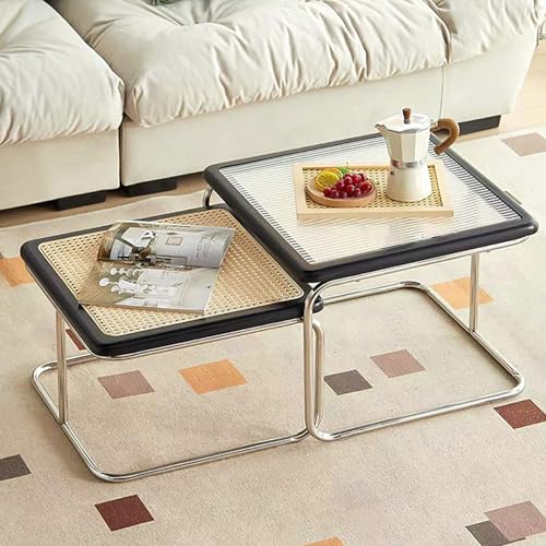 SOFACHEN Quadratischer Beistelltisch, Modularer Beistelltisch, Sofaseite, Kleiner Rechteckiger Couchtisch, Wohnzimmermöbel, Nachttisch, Industriestil(Black) von SOFACHEN