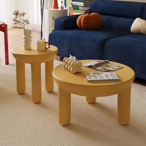 SOFACHEN Runder Couchtisch 2er Set, Modernes Design Couchtische mit abgerundeten Ecken, Mid Century Beistelltisch Set für kleine Räume, Wohnzimmer, Büro, Minimalistisch(Yellow) von SOFACHEN