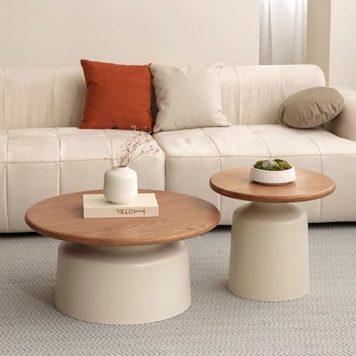 SOFACHEN Runder Couchtisch aus Massivholz, 2er-Set mit dicken Beinen, Kann einzeln oder kombiniert verwendet Werden, Moderne Mitteltische für Wohnzimmer, Balkon(Black) von SOFACHEN
