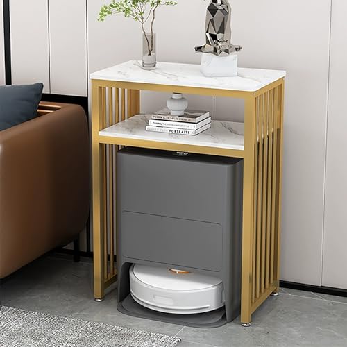 Saugroboter Ständer Staubsauger, Metall-Beistelltisch mit doppellagiger Lagerung, Beistelltische fürs Badezimmer, Roboter-Staubsauger-Standschrank fürs Wohnzimmer(Gold) von SOFACHEN