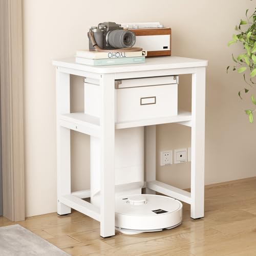 Supporto Per Robot Aspirapolvere, Offene Ablagefächer Mit Geräuscharmen Matten, Platzsparendes Freistehendes Regal Für Wohnzimmer, Büro, Flur, Eingangsbereich(White,80x40cm) von SOFACHEN