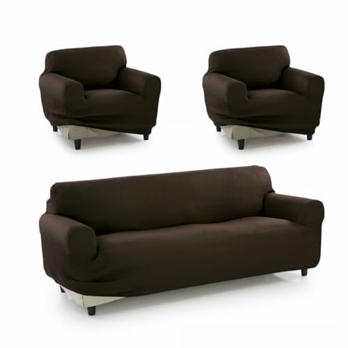 SOFAKOVER® Super elastischer Sofabezug, atmungsaktiv, bequem und langlebig, einfach anzubringen, für 3-Sitzer und Zwei Bezüge für 1-Sitzer, Braun von SOFAKOVER