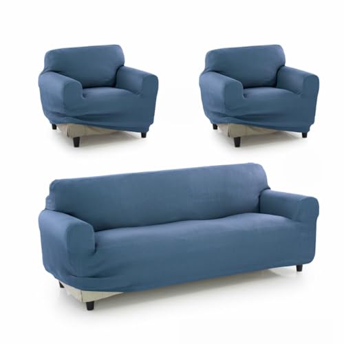 SOFAKOVER® Super elastischer Sofabezug, atmungsaktiv, bequem und langlebig, einfach anzubringen, für 3-Sitzer und Zwei Bezüge für 1-Sitzer, Himmelblau von SOFAKOVER