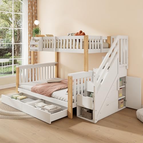 SOFCLOTH Etagenbett 2 Kinder, Doppelbett, bunk multifunktionales Kinderbett, mit Ablagekorb, Schublade, Treppenschrank, Ablageschrank, ohne Matratze, weiß & naturfarben SOFCLOTH Etagenbett 2 Kinder, Doppelbett, bunk multifunktionales Kinderbett, mit Ablagekorb, Schublade, Treppenschrank, Ablageschrank, ohne Matratze, weiß & naturfarben von SOFCLOTH