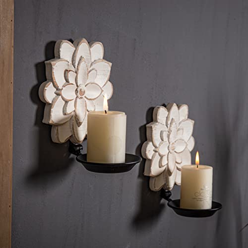 Kerzen-Wandleuchter Set mit zwei Bauernhaus, handgeschnitzte Wandkerzenhalter, dekorativ, Blumenmuster, Wandleuchter aus Holz, abgenutzte Oberfläche, Wanddekoration für Wohnzimmer, Flur Kerzen-Wandleuchter Set mit zwei Bauernhaus, handgeschnitzte Wandkerzenhalter, dekorativ, Blumenmuster, Wandleuchter aus Holz, abgenutzte Oberfläche, Wanddekoration für Wohnzimmer, Flur von SOFE