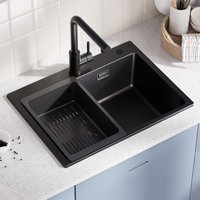 Granitspüle 60 × 45 cm, Granit-Küchenspüle mit Abtropfkorb, Aufsatzspüle, inkl. Siphon, Stöpsel und Überlauf Granitspüle 60 × 45 cm, Granit-Küchenspüle mit Abtropfkorb, Aufsatzspüle, inkl. Siphon, Stöpsel und Überlauf von SOFETIY MAX