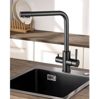 Sofetiy Max 3 Wege Wasserhahn Küche, 360°drehbar Küchenarmatur Spültischarmatur für Wasserfilter, Trinkwasserhahn mit 2 Hebel, Schwarz von SOFETIY MAX
