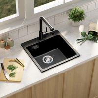 Sofetiy Max Granitspüle 45 x 45 cm Spülbecken Granit, Küchenspüle klein Granit Einbauspüle mit Siphon Ab- und Überlaufgarnitur von SOFETIY MAX