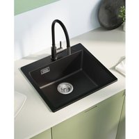 Sofetiy Max Granitspüle 50 x 45 cm Spülbecken Granit, Küchenspüle klein Granit Einbauspüle mit Siphon Ab- und Überlaufgarnitur von SOFETIY MAX