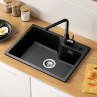 Sofetiy Max Granitspüle 60 x 45 cm, Küchenspüle Granit, Aufsatzspüle für die Küche, mit Siphon Ab- und Überlaufgarnitur, Anthrazit Sofetiy Max Granitspüle 60 x 45 cm, Küchenspüle Granit, Aufsatzspüle für die Küche, mit Siphon Ab- und Überlaufgarnitur, Anthrazit von SOFETIY MAX