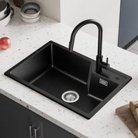 Sofetiy Max Granitspüle 65 x 45 cm, Küchenspüle Granit, Aufsatzspüle für die Küche, mit Siphon Ab- und Überlaufgarnitur, Anthrazit von SOFETIY MAX