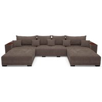 Allen u Ecksofa 360 x 185 cm, Sofa mit Schlaffunktion, Holzablage und Kissen, Ecksofa mit Bettkasten, U-Form für Wohnzimmer in Brown von SOFILAND