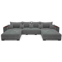 Allen u Ecksofa 360 x 185 cm, Sofa mit Schlaffunktion, Holzablage und Kissen, Ecksofa mit Bettkasten, U-Form für Wohnzimmer in Grau von SOFILAND
