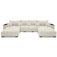 Allen u Ecksofa 360 x 185 cm, Sofa mit Schlaffunktion, Holzablage und Kissen, Ecksofa mit Bettkasten, U-Form für Wohnzimmer in zartes Beige von SOFILAND