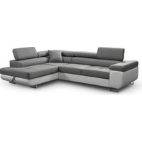 Ecksofa Aller, Hellgrau und Weiß Eco, Eckcouch mit Bettkasten und Schlaffunktion, L-Form Couch, Schlafsofa, Ottoman Links. von SOFILAND