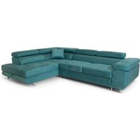 Ecksofa Aller L-form mit Schlaffunktion und Bettkasten in Türkis (Jasmine 85), Links Ottomane von SOFILAND