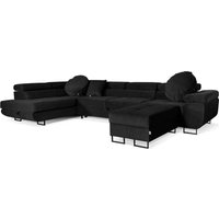 Sofiland - Ecksofa Aller Lang xl, Eckcouch mit Schlaffunktion und Bettkasten in Schwarz, Ecksofa mit Hocker, Links Ottomane von SOFILAND