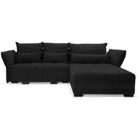 Ecksofa comforte deluxe L-form mit Schlaffunktion und Bettkasten in Stoff Rosario Schwarz, Seite Universal, B250 x T187 x H95 cm von SOFILAND