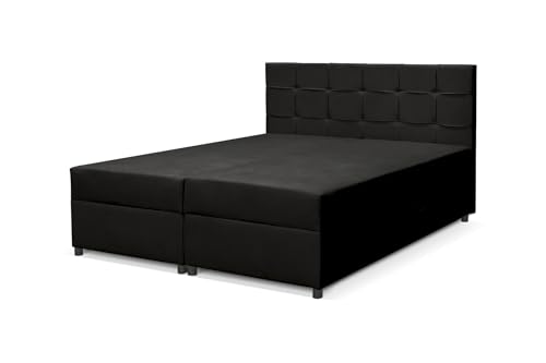 SOFILAND Boxspringbett Aether Kontinental mit Bonell-Federkernmatratze und Topper, Polsterbett, Doppelbett (Enjoy 25 Schwarz-Stoff) (180x200) von SOFILAND