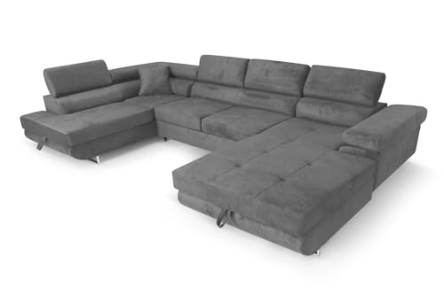 SOFILAND Ecksofa Aller U XXL-Ecksofa mit Schlaffunktion und Zwei Bettkästen in Grau, Linke Seite (Dunkelgrau) von SOFILAND