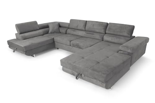SOFILAND Ecksofa Aller U XXL-Ecksofa mit Schlaffunktion und Zwei Bettkästen in Grau, Linke Seite (Grau) von SOFILAND