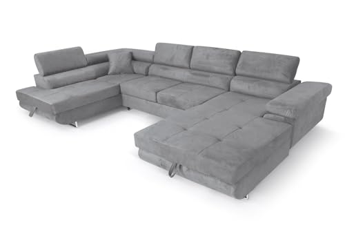 SOFILAND Ecksofa Aller U XXL-Ecksofa mit Schlaffunktion und Zwei Bettkästen in Grau, Linke Seite (Hellgrau) von SOFILAND