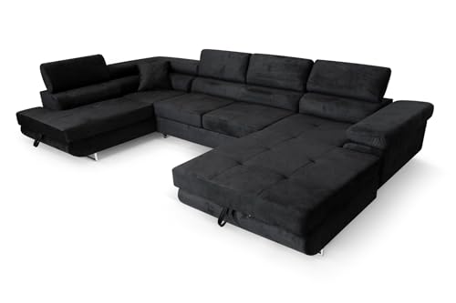 SOFILAND Ecksofa Aller U XXL-Ecksofa mit Schlaffunktion und Zwei Bettkästen in Grau, Linke Seite (Schwarz) von SOFILAND