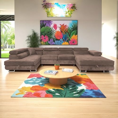 SOFILAND Wohnlandschaft Aller Moon U XXL-Ecksofa mit Schlaffunktion und Zwei Bettkästen. (Braun, Links) von SOFILAND