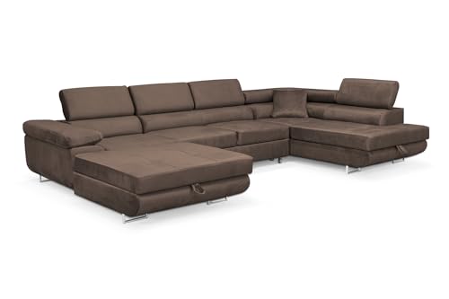 SOFILAND Wohnlandschaft Aller Moon U XXL-Ecksofa mit Schlaffunktion und Zwei Bettkästen. (Braun, Rechts) von SOFILAND