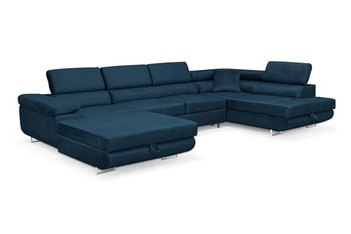 SOFILAND Wohnlandschaft Aller Moon U XXL-Ecksofa mit Schlaffunktion und Zwei Bettkästen. (Dunkelblau, Rechts) von SOFILAND