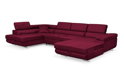SOFILAND Wohnlandschaft Aller Moon U XXL-Ecksofa mit Schlaffunktion und Zwei Bettkästen. (Dunkelrot/kastanienbraun, Links) von SOFILAND