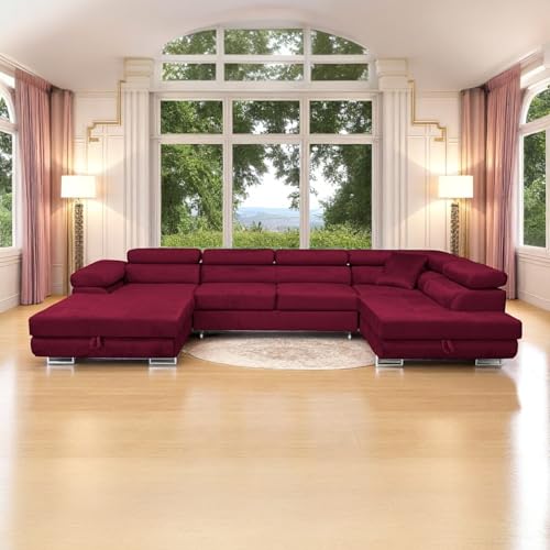 SOFILAND Wohnlandschaft Aller Moon U XXL-Ecksofa mit Schlaffunktion und Zwei Bettkästen. (Dunkelrot/kastanienbraun, Rechts) von SOFILAND