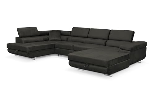 SOFILAND Wohnlandschaft Aller Moon U XXL-Ecksofa mit Schlaffunktion und Zwei Bettkästen. (Graphit, Links) von SOFILAND