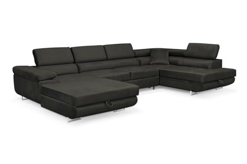 SOFILAND Wohnlandschaft Aller Moon U XXL-Ecksofa mit Schlaffunktion und Zwei Bettkästen. (Graphit, Rechts) von SOFILAND