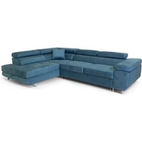 Ecksofa Aller L-form mit Schlaffunktion und Bettkasten in Blau (Kronos 05), Links Ottomane von SOFILAND