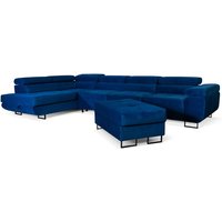 Sofiland - Ecksofa Aller Lang xl, Eckcouch mit Schlaffunktion und Bettkasten in Blau, Ecksofa mit Hocker, Ottomane links. von SOFILAND