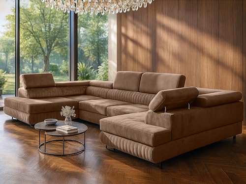U-Form Ecksofa Magnum U, große Wohnlandschaft mit Schlaffunktion & 2 Bettkästen, wasserabweisend, pflegeleicht & haustierfreundlich, modernes Schlafsofa fürs Wohnzimmer (Bronze) von SOFILAND