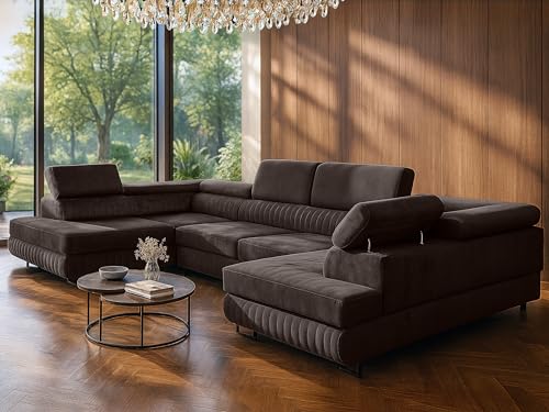 U-Form Ecksofa Magnum U, große Wohnlandschaft mit Schlaffunktion & 2 Bettkästen, wasserabweisend, pflegeleicht & haustierfreundlich, modernes Schlafsofa fürs Wohnzimmer (Dunkelbraun) von SOFILAND