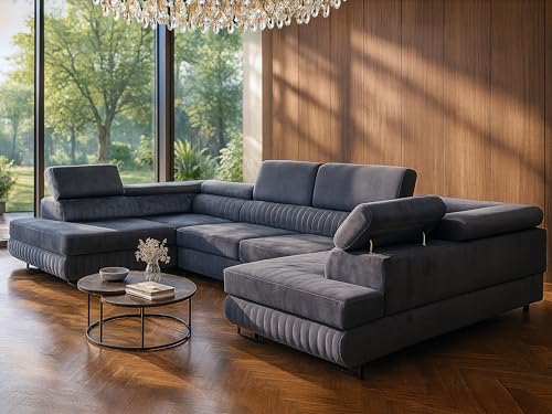 U-Form Ecksofa Magnum U, große Wohnlandschaft mit Schlaffunktion & 2 Bettkästen, wasserabweisend, pflegeleicht & haustierfreundlich, modernes Schlafsofa fürs Wohnzimmer (Grau) von SOFILAND
