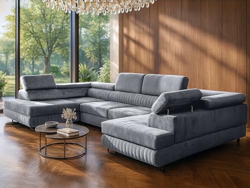 U-Form Ecksofa Magnum U, große Wohnlandschaft mit Schlaffunktion & 2 Bettkästen, wasserabweisend, pflegeleicht & haustierfreundlich, modernes Schlafsofa fürs Wohnzimmer (Hellgrau) von SOFILAND