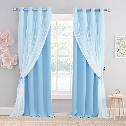 SOFJAGETQ Kurze, blaue Verdunkelungsvorhänge, 160 cm lang, mit durchsichtigen Vorhängen, doppellagig, hellblau, mit Ösen, Fensterbehandlung für Kinder/Kinder, Jungen, Schlafzimmer, Wohnzimmer, SOFJAGETQ Kurze, blaue Verdunkelungsvorhänge, 160 cm lang, mit durchsichtigen Vorhängen, doppellagig, hellblau, mit Ösen, Fensterbehandlung für Kinder/Kinder, Jungen, Schlafzimmer, Wohnzimmer, von SOFJAGETQ
