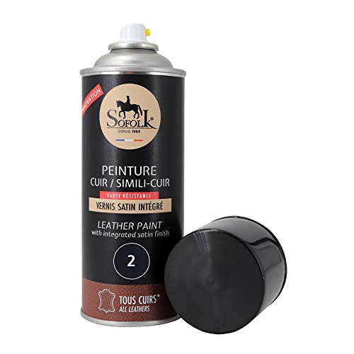 Sofolk - Lederfarbe mit integriertem Lack - Rückfärbung von beschädigtem, zerkratztem und verfärbtem Leder: Lenkrad, Autositz, Sofa, Schuhe, Jacke und Kleidung - Aerosol 400ml - 02-Graphite von SOFOLK DEPUIS 1989