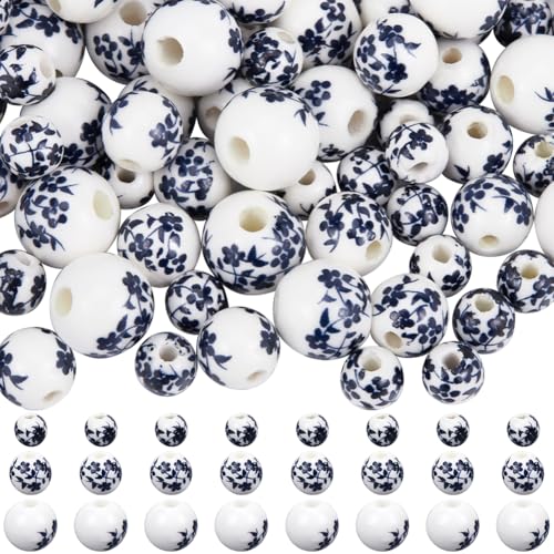 SOFPLATE 1 Box 100 Stück 3 Größen Perlen Mit Blumendruck Porzellanperlen Großpackung Blaue Keramik Rund Handgefertigt Blaue Blumen Blumenmuster Lose Abstandshalter Miniperlen Für Die Schmuckherstellun von SOFPLATE
