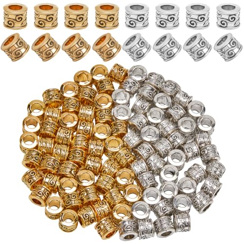 SOFPLATE 1 Box 100 Stück Abstandsperlen Aus Legierung Großes Loch Silberperlen Metalllegierung Antiker Tibetischer Stil Goldene Rondelle Lose Säule Hohle Perlen Charms Für Die Schmuckherstellung Für F von SOFPLATE
