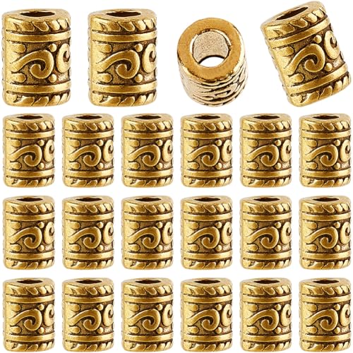 SOFPLATE 1 Box 100 Stück Hohlröhrenperlen Goldene Säulen Abstandshalterperlen Großpackung Tibetische Antike Goldene Metalllegierung Gebogene Armbänder Mit Großem Loch Lose Perlen Zur Schmuckherstellun von SOFPLATE