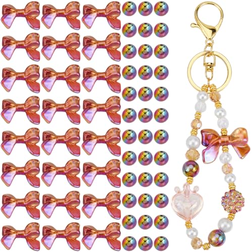SOFPLATE 1 Box 100 Stück Perlen Sets Mit Schleifen Acryl Schleifenperlen Großpackung Mit Roten Schmetterlingsschleifen Runde Lose Mini Abstandsperlen Mit Goldfolie Zur Schmuckherstellung Armbändern Ha von SOFPLATE