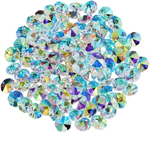 SOFPLATE 1 Box 120 Stück 14mm Achteckige Kristallglasperlen 2 Loch Prismenperle Großpackung Bunt Kronleuchter Ersatzverbinder Sonnenfänger Facettierte Abstandsperle Für DIY Lampe Hängendes Ornament A von SOFPLATE