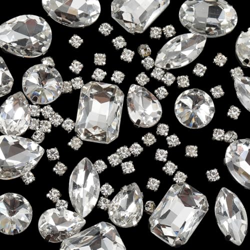 SOFPLATE 1 Box 156 Stück Glas Näh Strasssteine Gemischte Formen Zum Aufnähen von Kristall Edelsteinen Klare Strass Verzierung Zum Aufnähen Flache Rückseite Mit Krallenfassung Für Die Schmuckherstellun von SOFPLATE