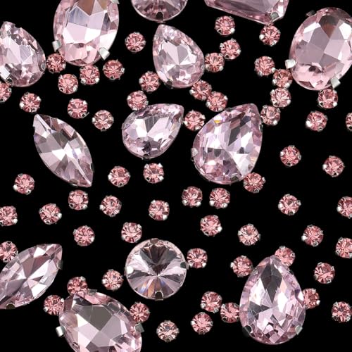 SOFPLATE 1 Box 156 Stück Rosa Strasssteine Zum Aufnähen Gemischte Formen Glas Strass Verzierungen Zum Aufnähen Auf Kristall Edelsteine Flache Rückseite Mit Krappenfassungen Für DIY Schuhe Kleider Schm von SOFPLATE